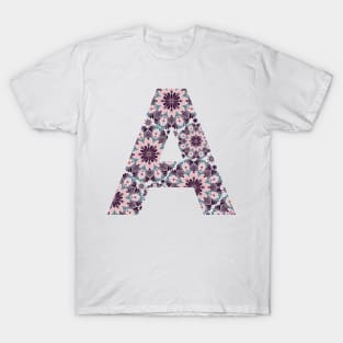 Dark Floral Mandala Capital Letter A Grey T-Shirt